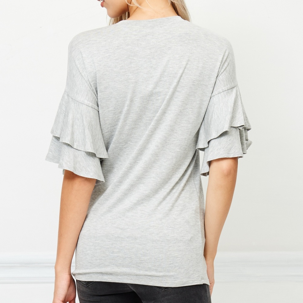 "ROUND NECK RUFFLE SLEEVE TOP" - Picture 6 of 6